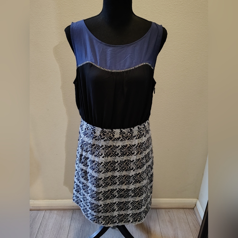 Anthropology Moulinette Soeurs Elegant Carrington Tweed Blue And Black Dress.
